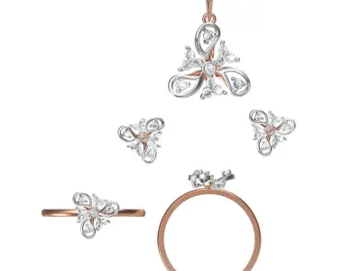 Light Minimalist Diamond Ring Earrings Pendant Set 3D print model