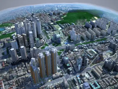 Korean Buildings for Background vol01 Low-poly 3D model