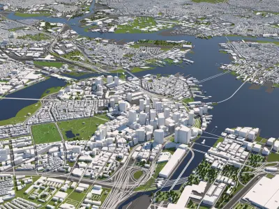 Boston 50x50km 3D City Map 3D model