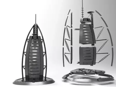 Burj Al Arab DIY scale model 500th 45 parts assembly instruction 3D print model