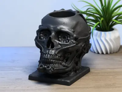 Skull robot pen holder Cyborg pen holder 3D print model