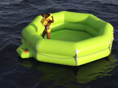  Man in Life Vest on Inflatable Raft 