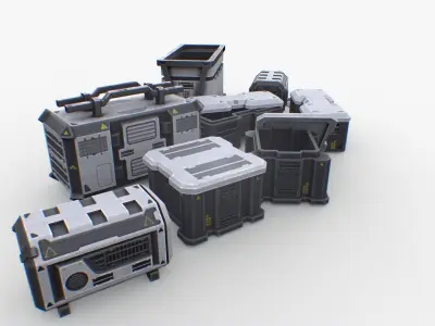 Sci-fi containers pack Unity UE Low-poly 3D model