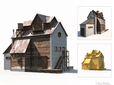 Old Factory Barn Low Poly Low-poly 3D model