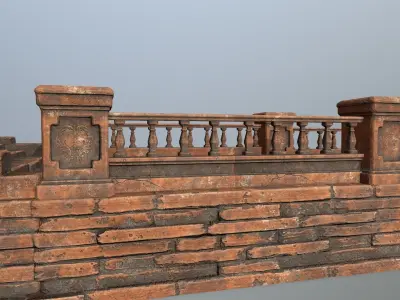 ruin set brick bridge with stairs Low-poly 3D model