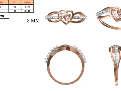 Light Weight Wedding Engagement Women Heart Ring STL JCD Details 3D print model