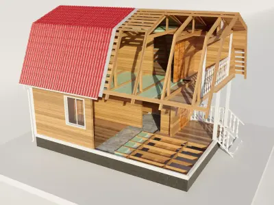 disassembled-house wooden house with roof 3D model