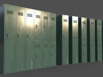 PBR School Gym Locker 06 - Green Light Low-poly 3D model