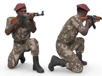  Somali Soldier in Camouflage with Rifle AK-47 Fur 