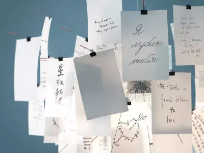 Zettelz 6 light fixture with paper hanging from it 3D model