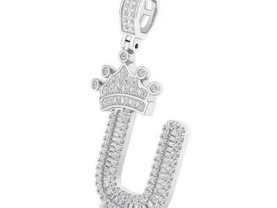Crown Initial  U  Letter Pendant 3D print model