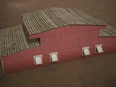 Barn Cattle Shed Farm Shelter Village Farmhouse With Interior  6 Low-poly 3D model