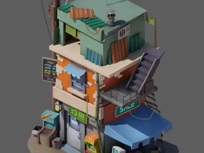 Stylised hand painted Building Low-poly 3D model