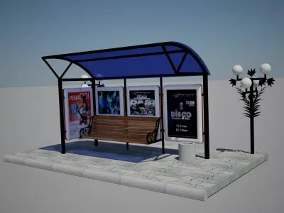 Bus stop Low-poly 3D model 34