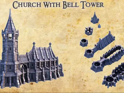 Church with Bell Tower  Tabletop Terrain 28MM  3D print model