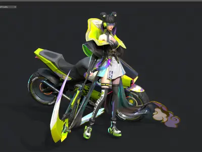 Motorcycle girl Low-poly 3D model