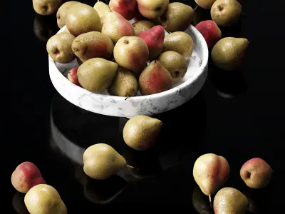 Trout pears in marble fruit bowl Low-poly 3D model