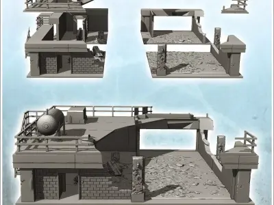 Industrial garage with rooftop annex and long antenna destroyed  3D print model