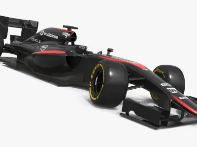  Open-Wheel Aerodynamic Race Car with Sponsor Logos Black Rigged 