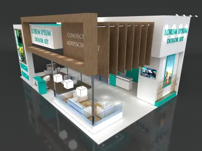 Exhibition Stand Booth Stall 11x7m Height 500cm 3 Side Open 3D model