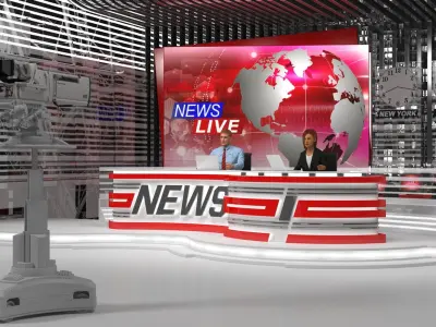  Modern News Studio Set Rigged 