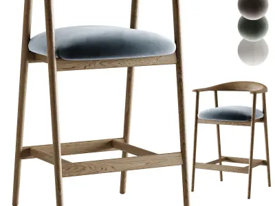 Sunpan Jeremy Mid Century Dove Cream   Oak Wood Counter Stool 3D model