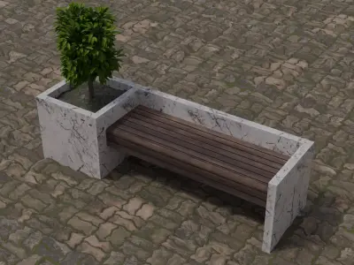 Street Bench Low-poly 3D model 10
