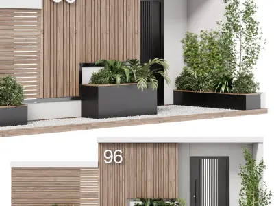 Door Outdoor entrance and fence and garden 03  3D model