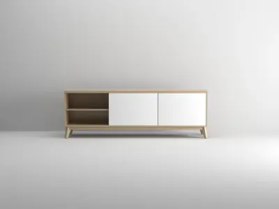 Tv bench wood - white  Free 3D model