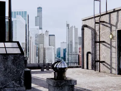 rooftop with sign that says boo 3D model