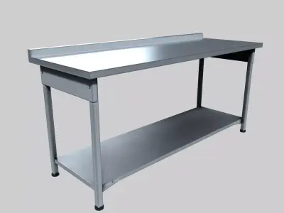 Industrial Stainless Steel Worktable with Shelf and Drawer Free low-poly 3D model