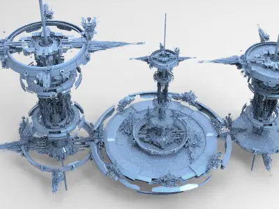 Cyberpunk Hourglass Tide turner Tower 2 island cities collection Low-poly 3D model
