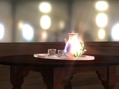 Classic porcelain blue sun teapot Low-poly 3D model