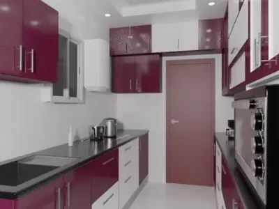 Purple Kitchen Interior Low-poly 3D model