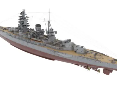  Weathered Battleship Nagato with Corroded Hull Panels Grey Used Rigged for Cinema 4D 