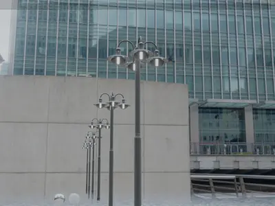 Street Light -7- Matt Black Version -4 Lamp-  Low-poly 3D model