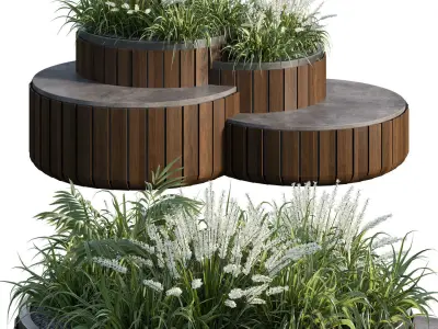 Bench with Plants - Urban Furniture 04 3D model