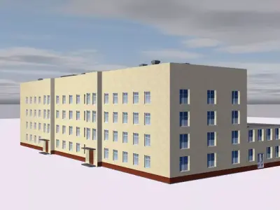 School office building on cloudy day 3D model
