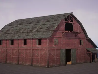 Old West Modular Barn Low-poly 3D model