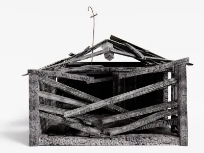 Wooden old burned house as1 Low-poly 3D model