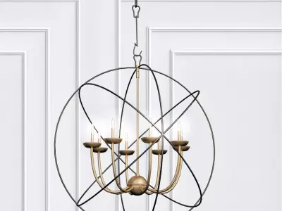 Gold Orbit 6 Light Chandelier 3D model