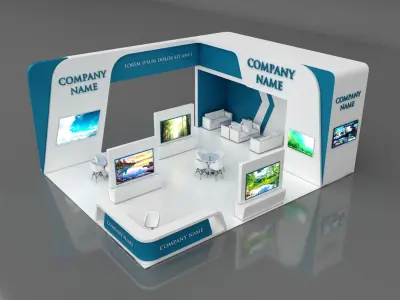 Booth Exhibition Stand Stall 12x8m Height 450 cm 4 Side Open 3D model
