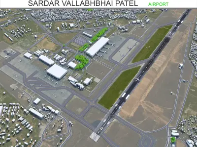Sardar Vallabhbhai Patel International Airport Ahmedabad 10km Low-poly 3D model