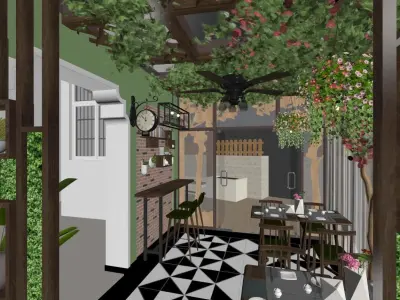 Sun roomn restaurant card seat bar European style screen 3D model