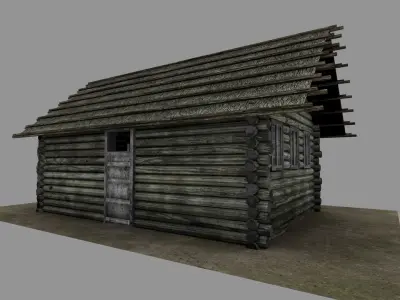 Russian old log house 1900 era Low-poly 3D model