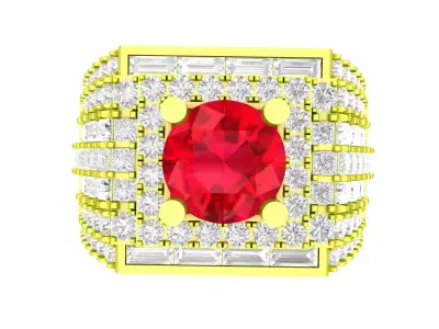 Luxury Pave Diamond Ruby Cocktail Ring for Women 7077 3D print model