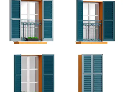 Facade window with louvered shutters 3D model