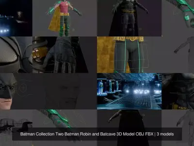 Batman Collection Two Batman Robin and Batcave 3D Model OBJ FBX 3D Model Pack