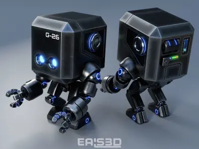 Cute Space Robot Rigged G-26 Metallic 3D model