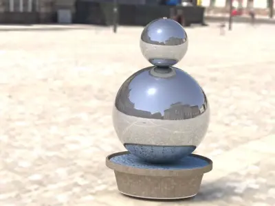 Fountain silver water on city street Free 3D model